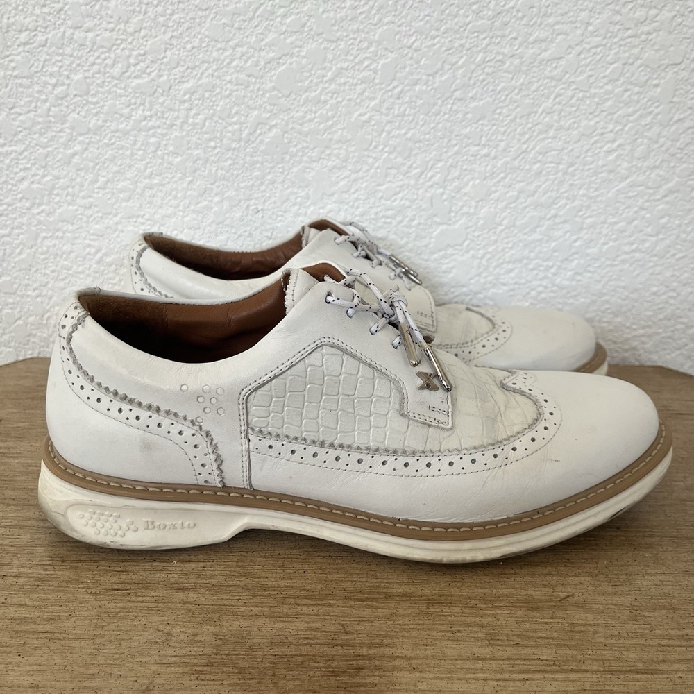 Boxto Legacy White Leather Spikeless Wingtip Golf Shoes Men 10 Hybrid